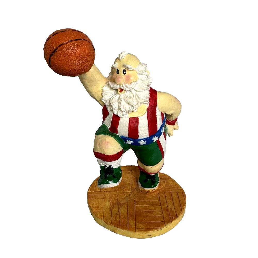 Retro 1990's‎ Basketball Playing Santa 5" Figurine Christmas Red White & Blue